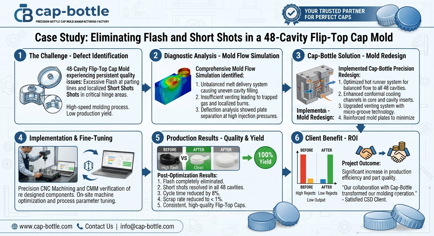 Case Study: Eliminating Flash and Short Shots in a 48-Cavity Flip-Top Cap Mold