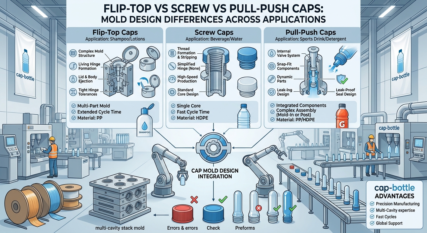 Flip-Top vs Screw vs Pull-Push Caps: Mold Design Differences Across Applications